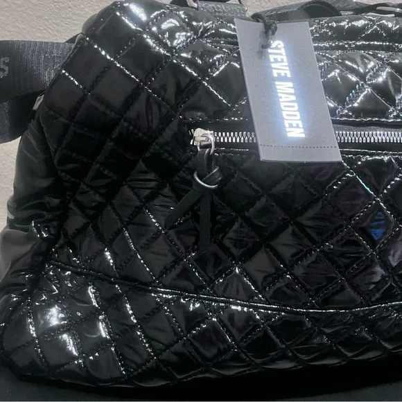Steve Madden Weekender Black Patent Faux Leather Bag NWT - Picture 6 of 8